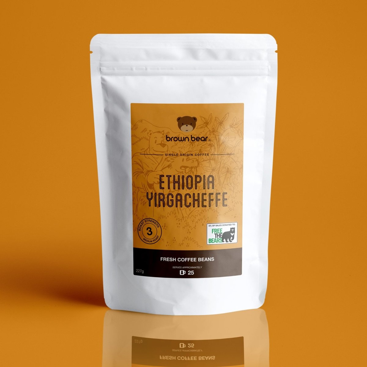 Ethiopian Yirgacheffe Coffee, Strength 3, Medium Roast - Brown Bear Coffee